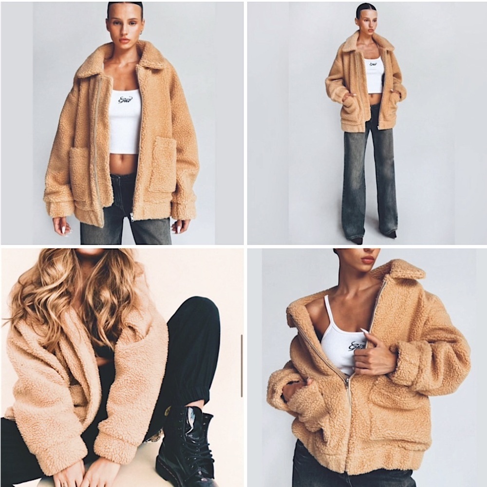 I AM GIA Pixie Coat Teddy Sherpa Zip Up Caramel Colored Jacket Size XS